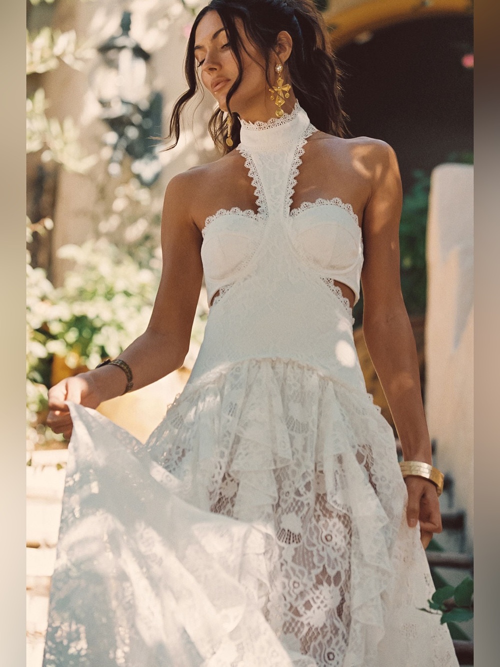 NWT 12th Tribe Princesa White Lace Drop Waist Maxi Dress Size Small